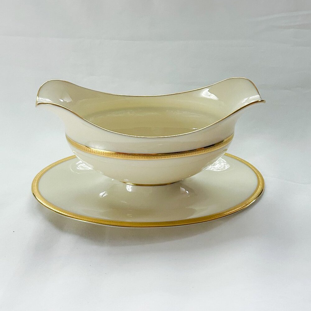 Lenox Tuxedo J-33 Gravy Boat with Attached Saucer, Vintage